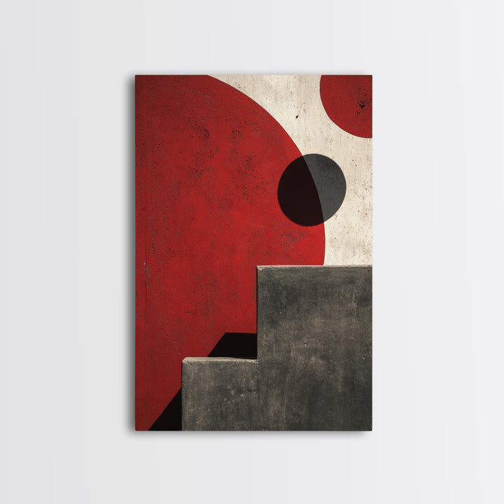 Red Sun Architectural Shapes Wall Art, Midcentury Modern Abstract Print, Bauhaus Poster, Minimalist Geometric Home Decor
