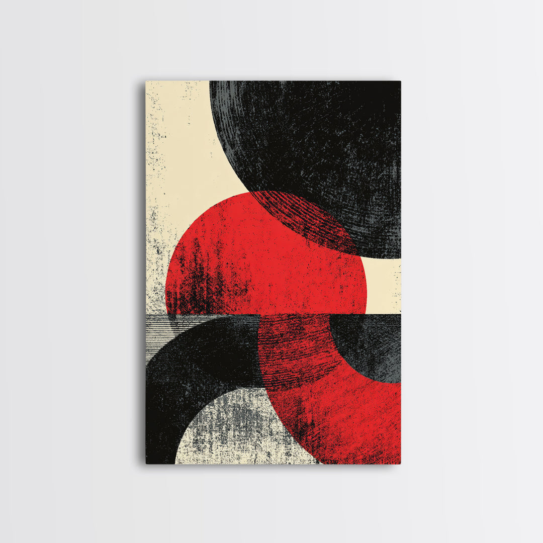 Red Black Half Moon Abstract Wall Art, Midcentury Modern Print, Retro Geometric Poster, Minimalist Bauhaus MCM Home Decor