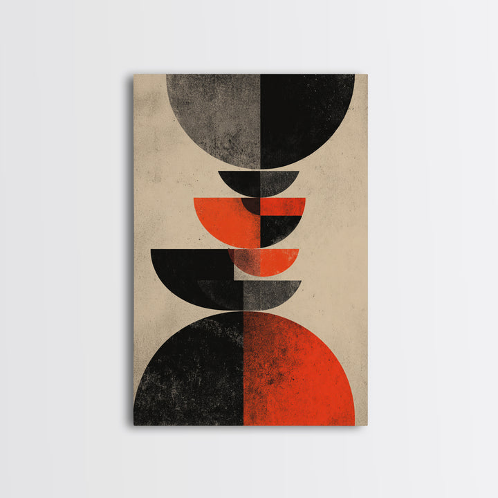 Stacked Red Black Semicircle Canvas Print, Midcentury Modern Abstract Art, Geometric Bauhaus Poster, Minimalist Decor For Living Room