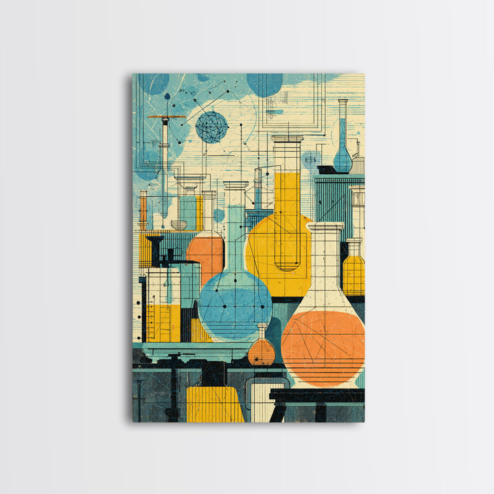 Retro Science Laboratory Glassware Wall Art, Midcentury Modern Art Print, Chemistry Poster, Atomic Office Decor, MCM Decor