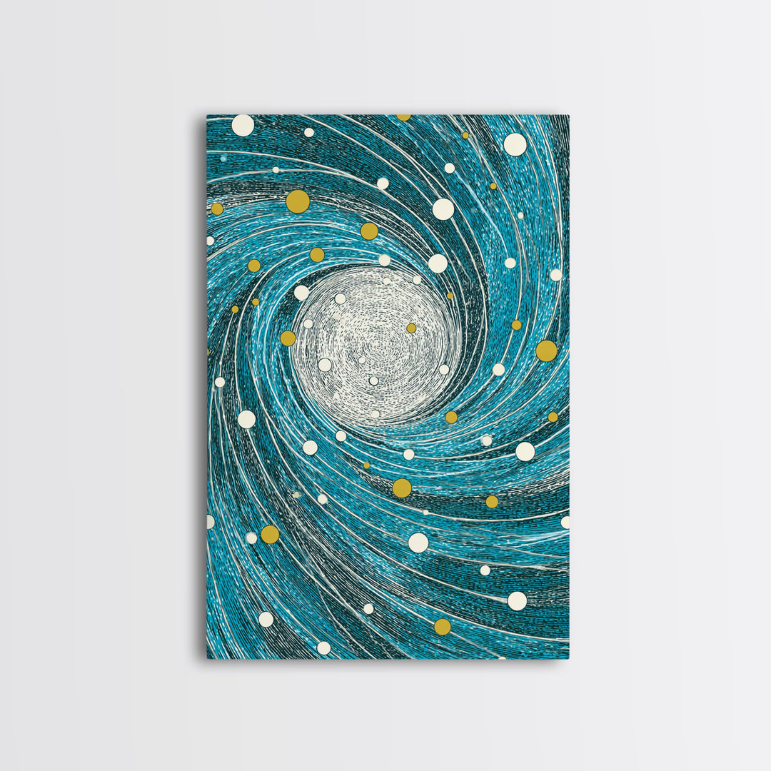 Turquoise Spiral Galaxy Wall Art, Cosmic Abstract Art Print, Modern Geometric Wall Decor, Space Poster, Blue Gold Decor Gift