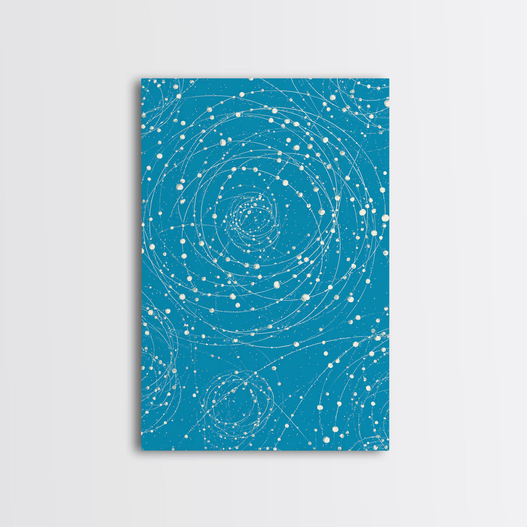 Turquoise Spiral Orbit Dots Wall Art, Midcentury Modern Art Print, Atomic Retro Decor, Space Abstract Art For Bedroom Decor