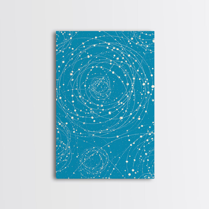 Turquoise Spiral Orbit Dots Wall Art, Midcentury Modern Art Print, Atomic Retro Decor, Space Abstract Art For Bedroom Decor