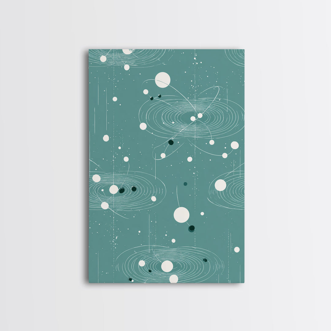 Teal Orbital Rings And Dots Wall Art, Midcentury Modern Abstract Art, Atomic Retro Poster, Space Decor For Living Room Decor