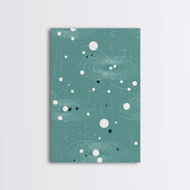 Teal Orbital Rings And Dots Wall Art, Midcentury Modern Abstract Art, Atomic Retro Poster, Space Decor For Living Room Decor
