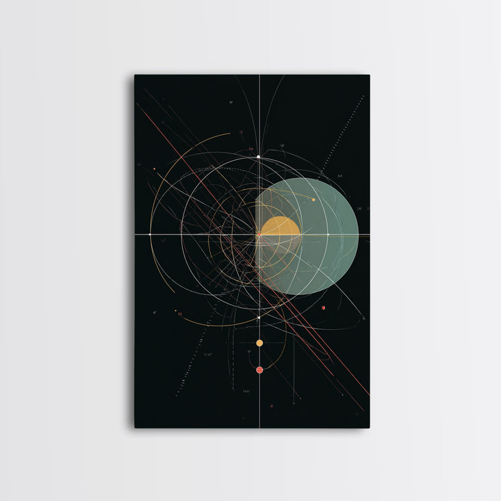 Black Celestial Geometry Diagram Canvas Print, Modern Abstract Art Print, Geometric Wall Art, Atomic Space Office Decor Poster
