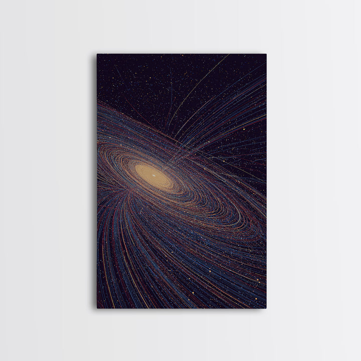 Golden Spiral Galaxy Lines Canvas Print, Modern Abstract Art Print, Cosmic Retro Wall Art, Space Decor For Living Room Decor