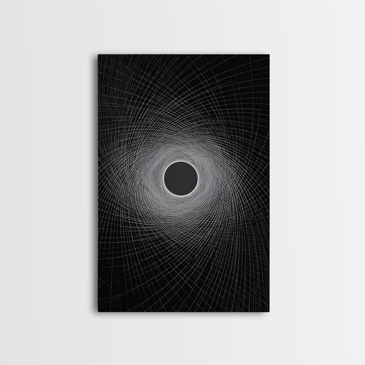 Black Vortex Spiral Grid Wall Art, Modern Abstract Art Print, Geometric Wall Decor, Space Abstract Poster For Office Decor