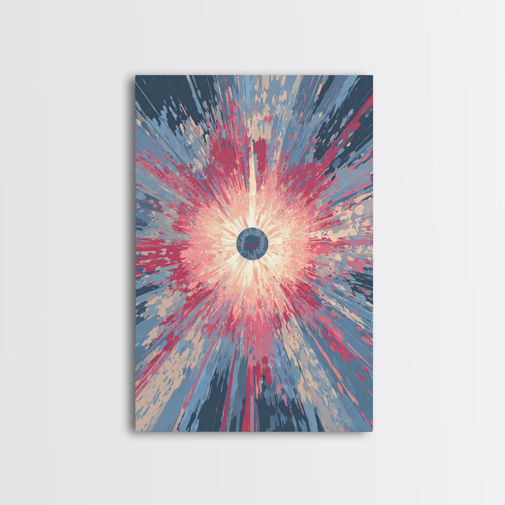 Pink Blue Exploding Starburst With Soft Rays Canvas Print, Modern Abstract Art, Colorful Wall Art, Trendy Home Office Decor