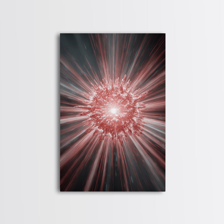 Red White Cosmic Energy Explosion Wall Art, Modern Digital Art, Abstract Space Poster, Statement Wall Decor, Large Canvas Print