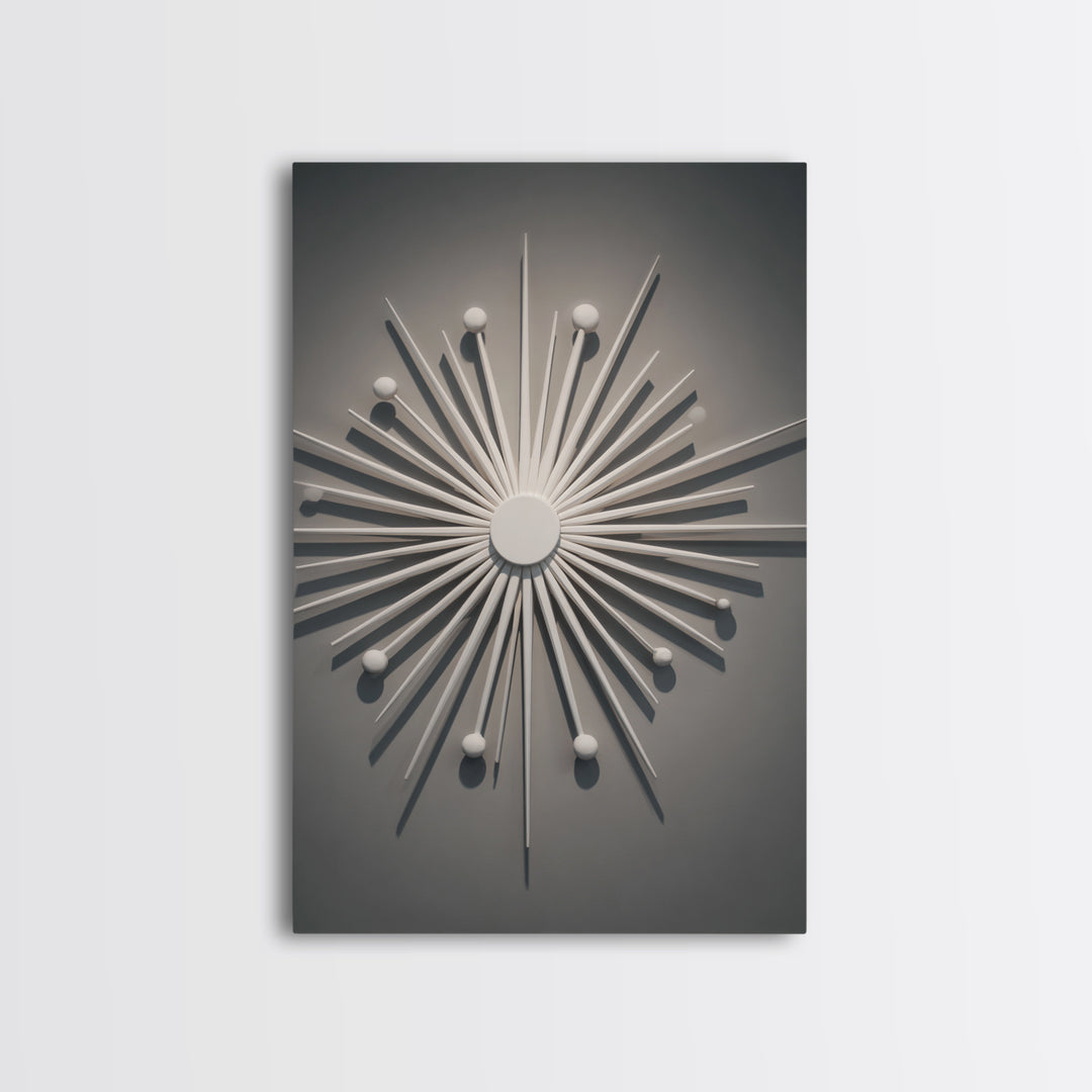 White Atomic Starburst Wall Art, Midcentury Modern Art, Retro Wall Decor, 1950s Design, MCM Home Decor Print For Living Room