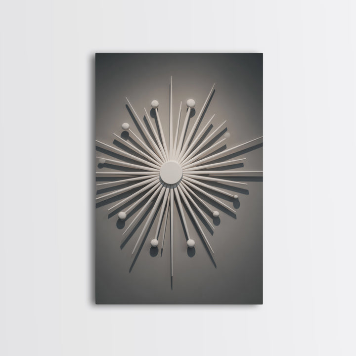 White Atomic Starburst Wall Art, Midcentury Modern Art, Retro Wall Decor, 1950s Design, MCM Home Decor Print For Living Room