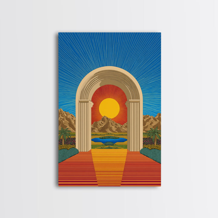 Desert Sun Portal Landscape Canvas Print, Midcentury Modern Wall Art, Retro Travel Poster, Scenic Southwest Home Decor Art