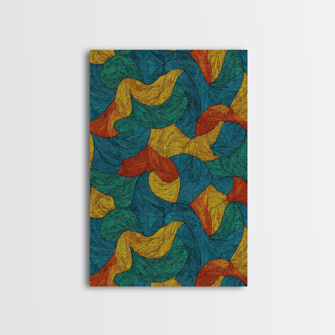 Textured Teal Rust Ribbon Abstract Wall Art, Mid Century Modern Art Print, Retro Pattern Home Office Decor For Living Room