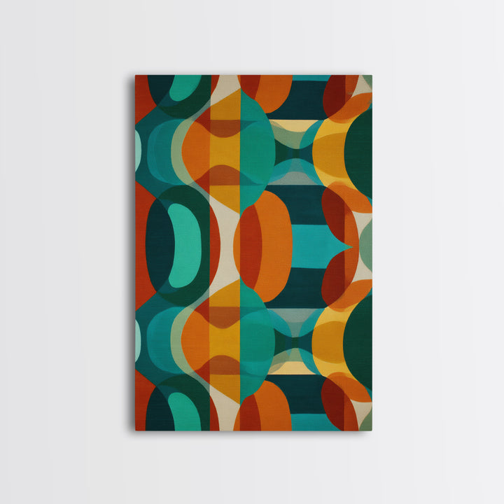 Overlapping Teal Orange Circle Canvas Print, Mid Century Modern Wall Art, Bold Geometric Abstract Retro Home Office Decor