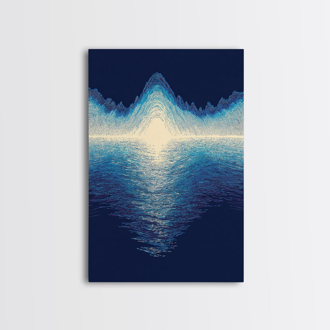 Luminous Blue Waveform Canvas Print, Abstract Ocean Light Wall Art, Modern Digital Art Poster, Meditation Room Decor Gift