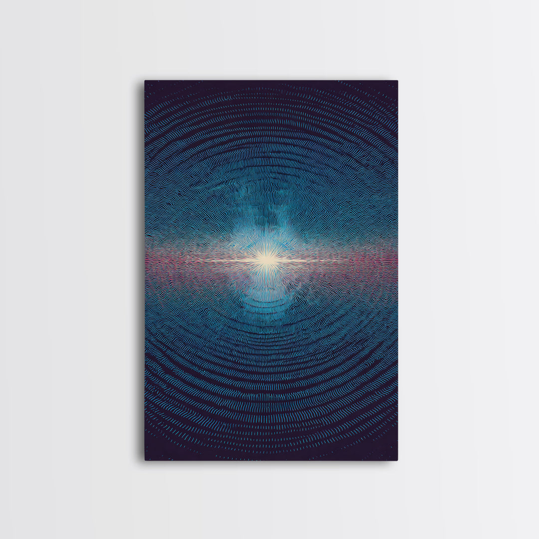 Radiant Blue Ripple Sun Wall Art, Circular Abstract Light Print, Modern Geometric Art, Space Inspired Decor For Bedroom Poster
