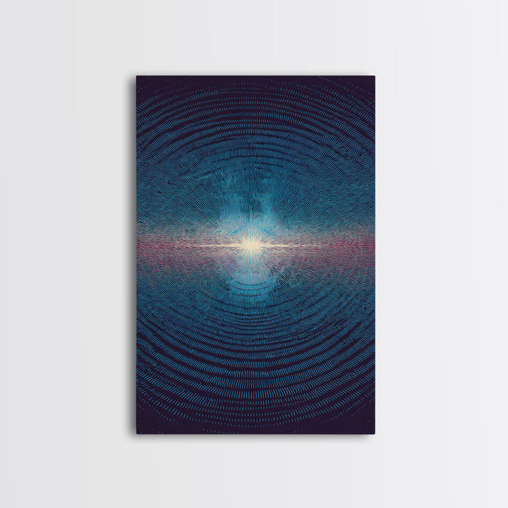 Radiant Blue Ripple Sun Wall Art, Circular Abstract Light Print, Modern Geometric Art, Space Inspired Decor For Bedroom Poster