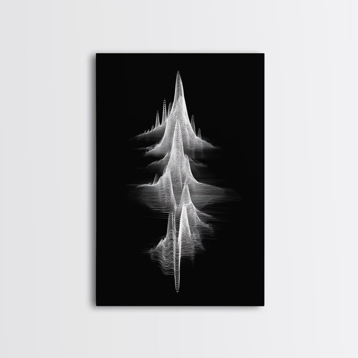 Black White Waveform Peak Wall Art, Minimal Abstract Line Print, Modern Sci Fi Poster, Geometric Office Decor Gift For Music Room