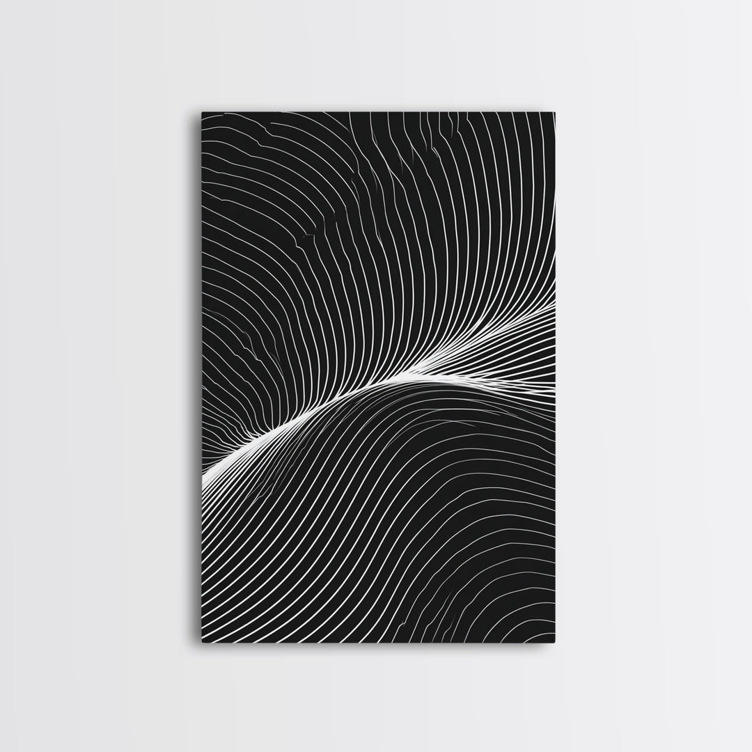 Black White Flowing Line Abstract Wall Art, Modern Op Art Print, Minimalist Wall Decor, Geometric Art For Bedroom, Home Office Decor
