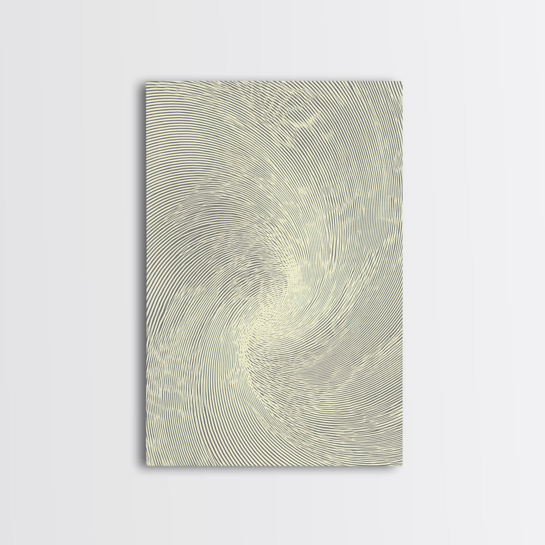 Cream Spiral Line Op Art Canvas Print, Midcentury Modern Abstract Art, Minimalist Wall Art Decor, Neutral Home Office Poster