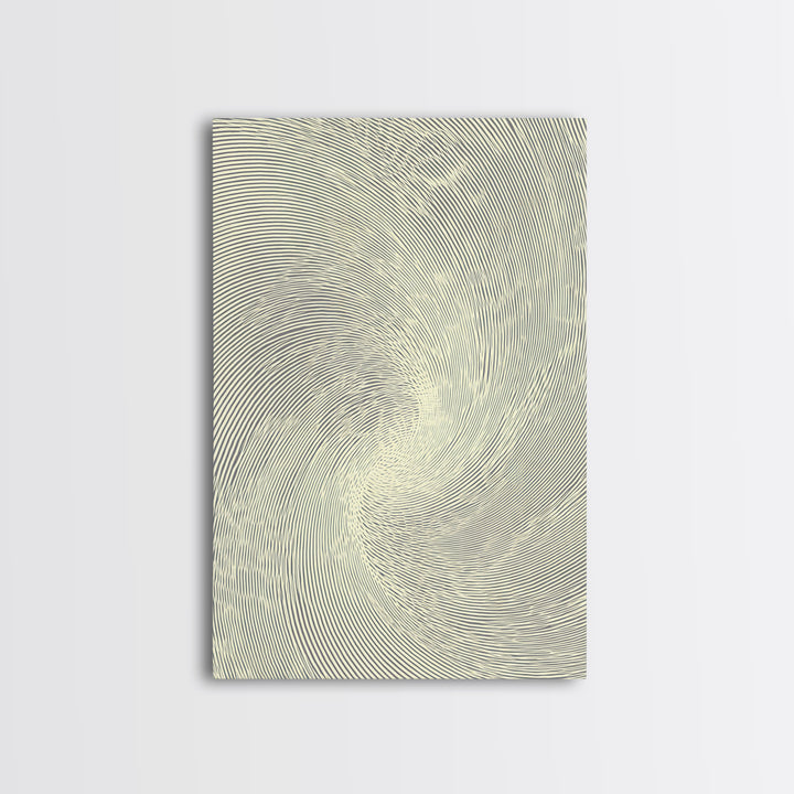 Cream Spiral Line Op Art Canvas Print, Midcentury Modern Abstract Art, Minimalist Wall Art Decor, Neutral Home Office Poster