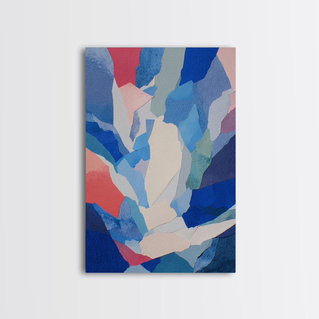 Blue Pink Torn Paper Abstract Collage, Wall Art, Modern Abstract Art Print, Contemporary Poster, Minimalist Bedroom Decor