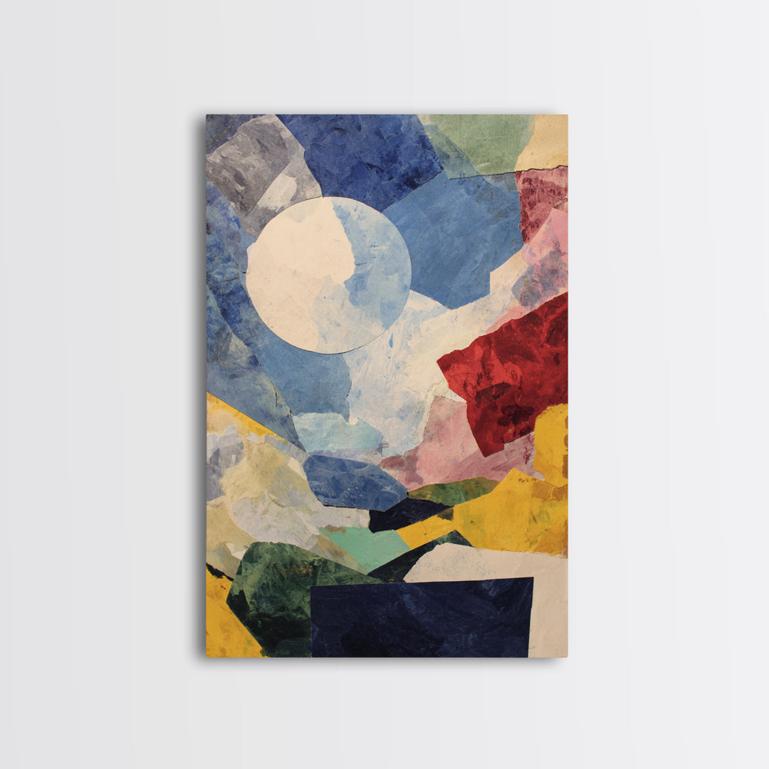 Moonlit Geometric Collage With Blue Red Yellow, Wall Art, Modern Abstract Art Print, Bauhaus Poster, Colorful Living Room Decor