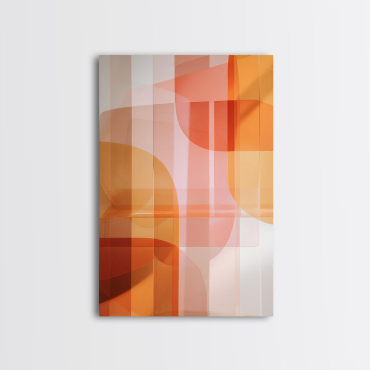 Orange Pink Translucent Shapes, Canvas Print, Modern Geometric Wall Art, Warm Abstract Decor, Mid Century Home Office Poster