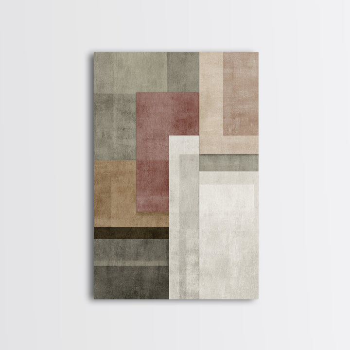 Muted Neutral Rectangles Wall Art, Modern Abstract Canvas Print, Midcentury Home Decor, Sage Green Terracotta Office Art