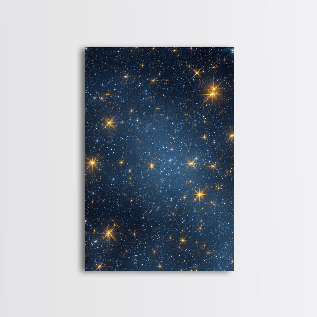 Blue Galaxy Gold Star Field Wall Art, Cosmic Retro Art Print, Space Abstract Art, Modern Celestial Decor, Starry Night Poster