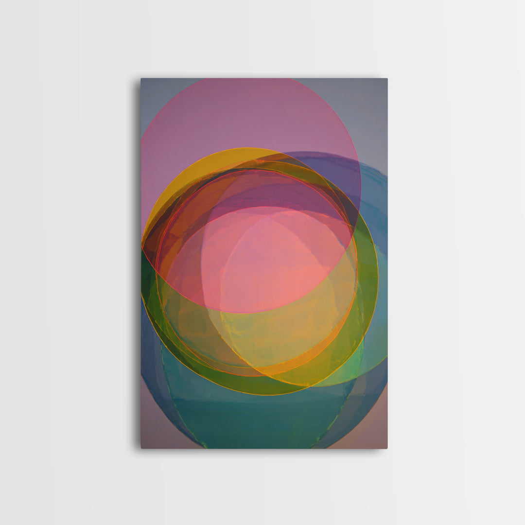 Colorful Transparent Circle Layers, Wall Art, Modern Abstract Art Print, Rainbow Geometric Decor, Bold Midcentury Poster
