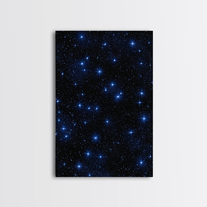 Deep Blue Starry Sky Framed Canvas Print, Space Abstract Wall Art, Cosmic Retro Poster, Modern Celestial Home Decor, Night Sky Print