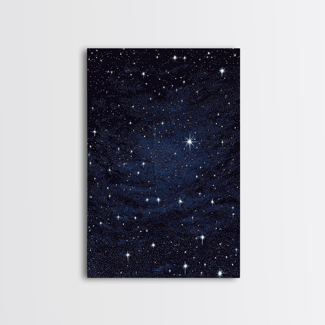 Deep Blue Starry Night Sky Wall Art, Cosmic Galaxy Print, Celestial Space Poster, Astronomy Decor For Bedroom And Home Office Decor