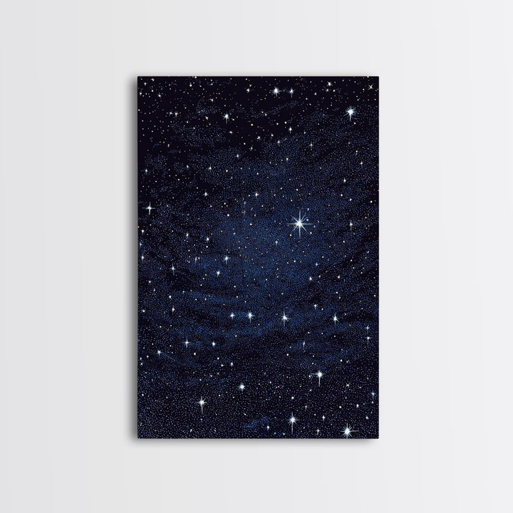 Deep Blue Starry Night Sky Wall Art, Cosmic Galaxy Print, Celestial Space Poster, Astronomy Decor For Bedroom And Home Office Decor