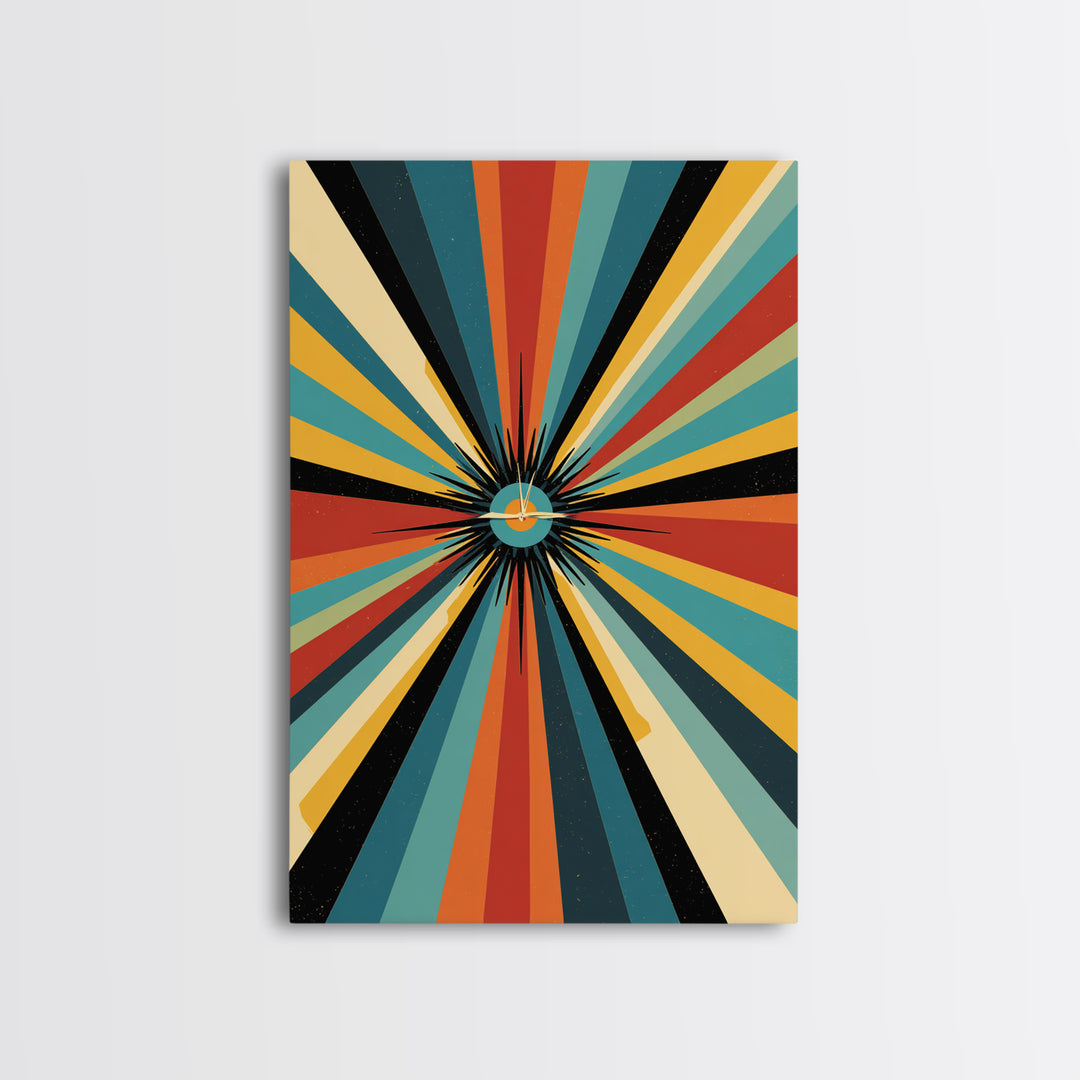 Retro Atomic Sunburst Rays Canvas Print, Midcentury Modern Wall Art, Bold Geometric Poster, Colorful MCM Home Decor Gift