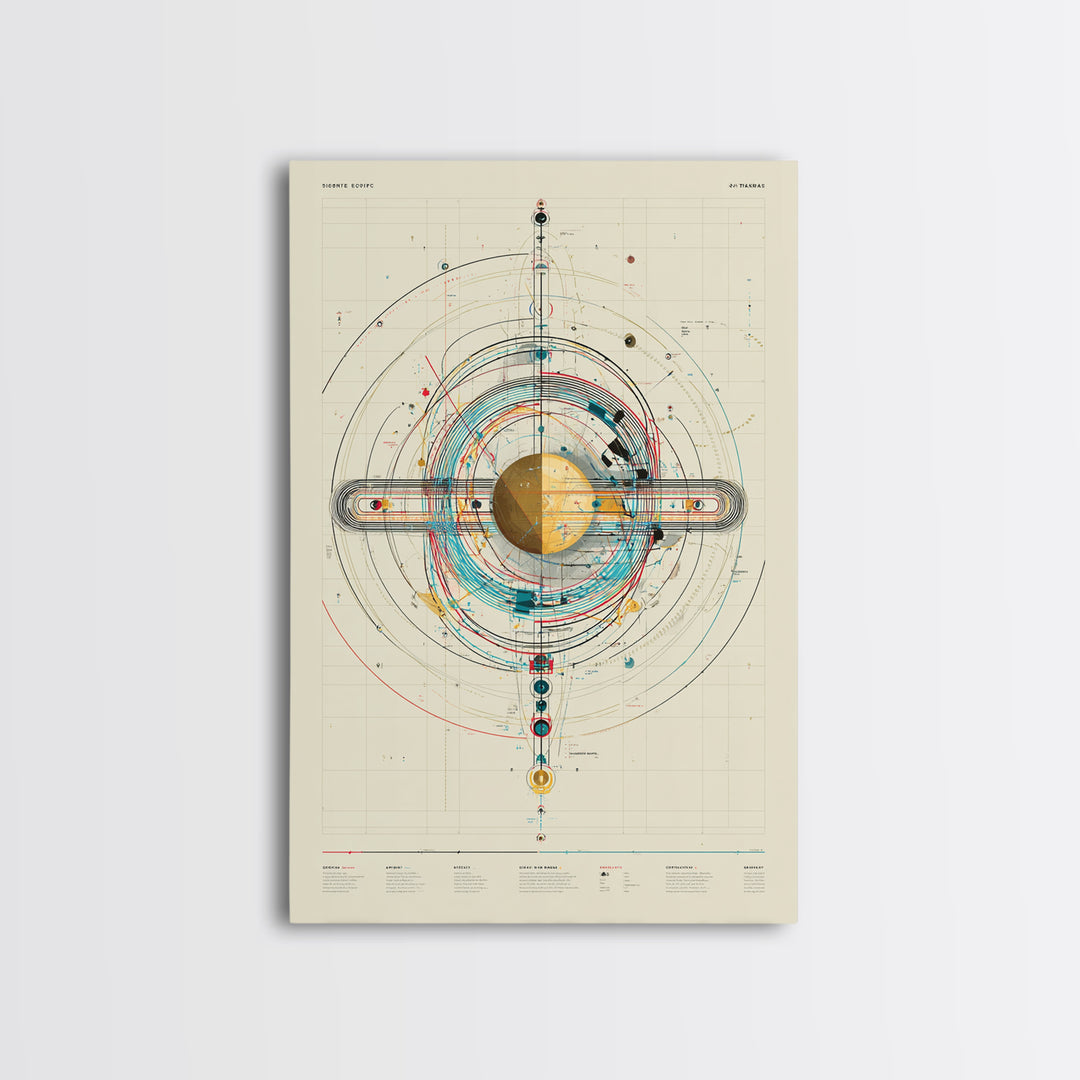 Futuristic Orbital Diagram Canvas Print, Technical Space Wall Art, Abstract Sci Fi Poster, Midcentury Modern Home Decor Gift