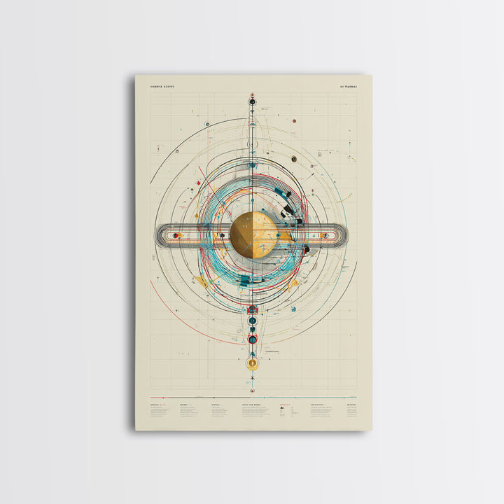 Futuristic Orbital Diagram Canvas Print, Technical Space Wall Art, Abstract Sci Fi Poster, Midcentury Modern Home Decor Gift