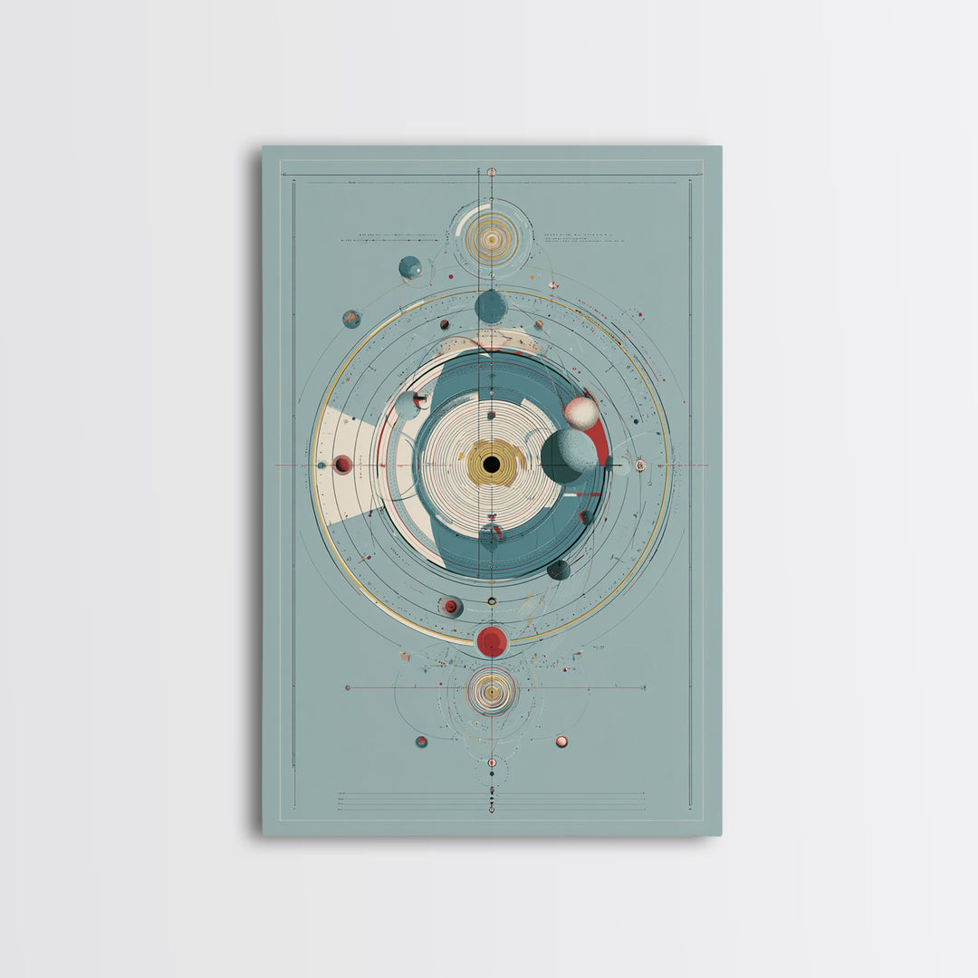 Teal Atomic Solar System Diagram Wall Art, Midcentury Modern Art, Space Abstract Art, Geometric Poster, Retro Home Decor