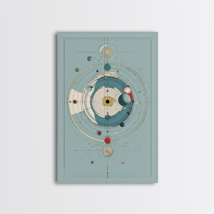 Teal Atomic Solar System Diagram Wall Art, Midcentury Modern Art, Space Abstract Art, Geometric Poster, Retro Home Decor