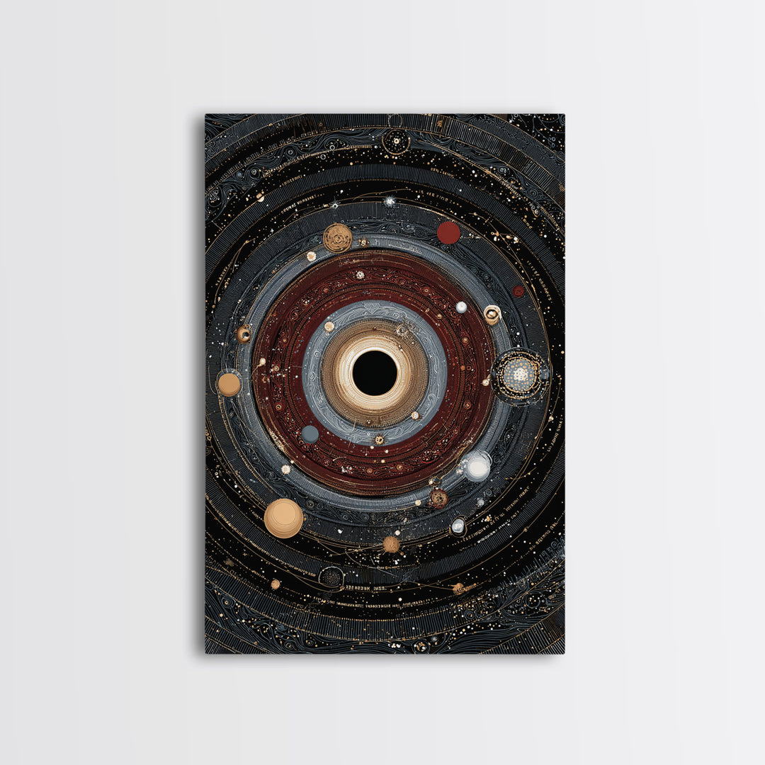 Ornate Black Hole Orbit Wall Art, Cosmic Midcentury Modern, Dark Space Abstract Art, Geometric Wall Decor, Statement Poster
