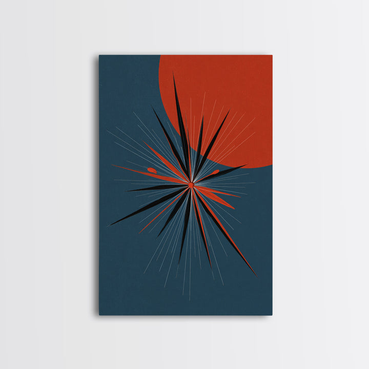 Red Sun Atomic Starburst Wall Art, Midcentury Modern Art, Retro Modern Poster, Blue Orange Abstract Print, Mcm Wall Decor