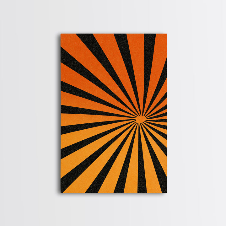 Orange Black Op Art Sunburst Canvas Print, Retro Wall Art, Geometric Art Print, Bold Mcm Decor, 70s Poster, Funky Wall Decor