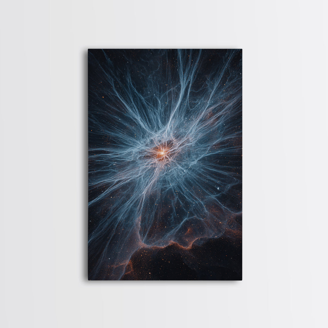 Blue White Nebula Energy Burst Wall Art, Space Abstract Art, Modern Digital Art, Scenic Sci Fi Poster, Statement Wall Decor