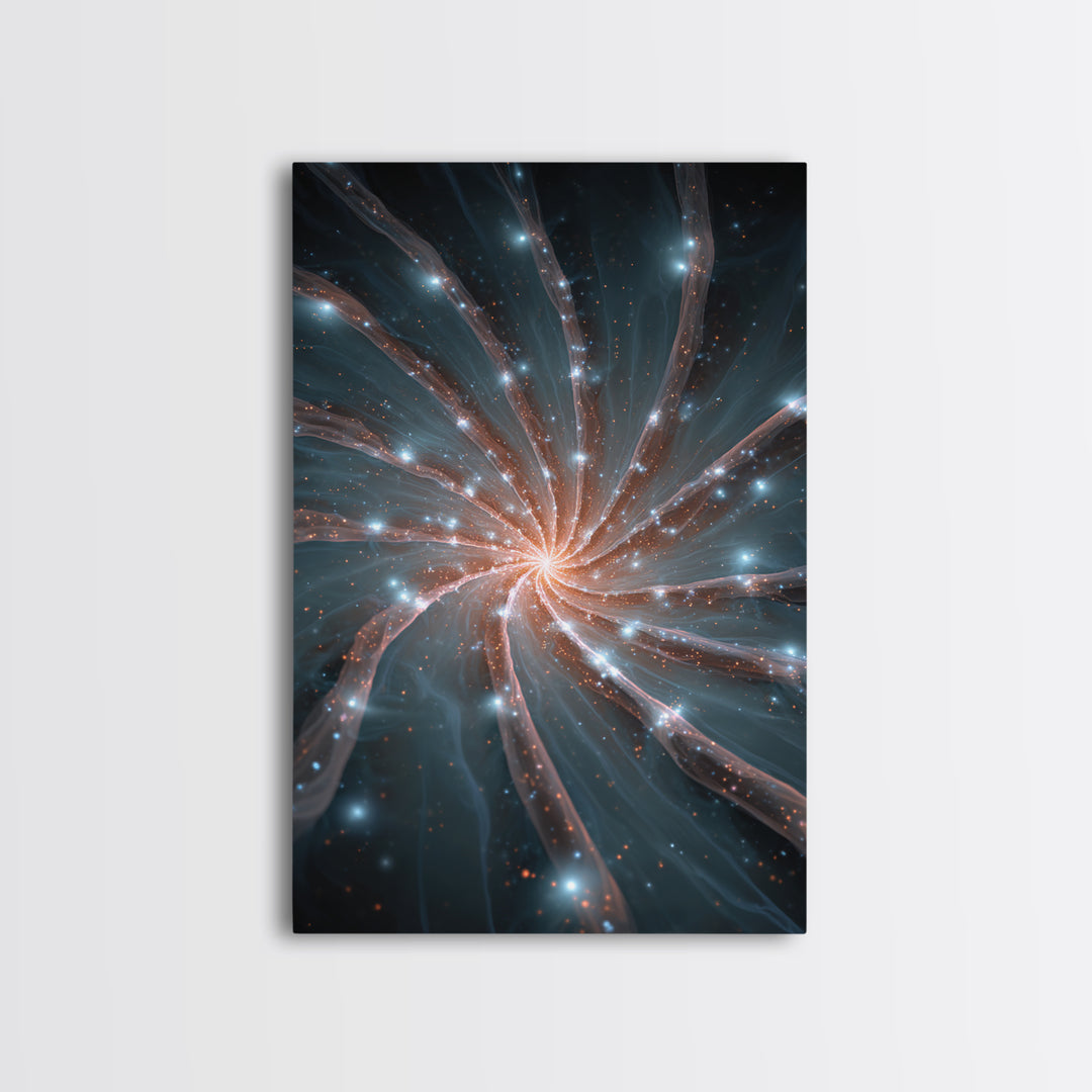 Luminous Spiral Galaxy Nebula Framed Canvas Print, Space Abstract Art, Modern Wall Art, Blue Art Print, Sci Fi Decor, Home Office