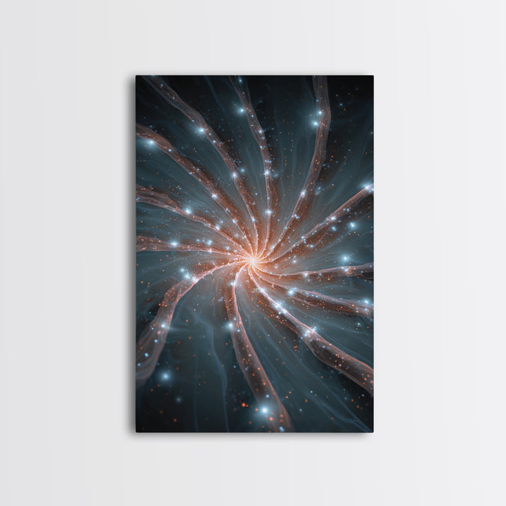 Luminous Spiral Galaxy Nebula Framed Canvas Print, Space Abstract Art, Modern Wall Art, Blue Art Print, Sci Fi Decor, Home Office