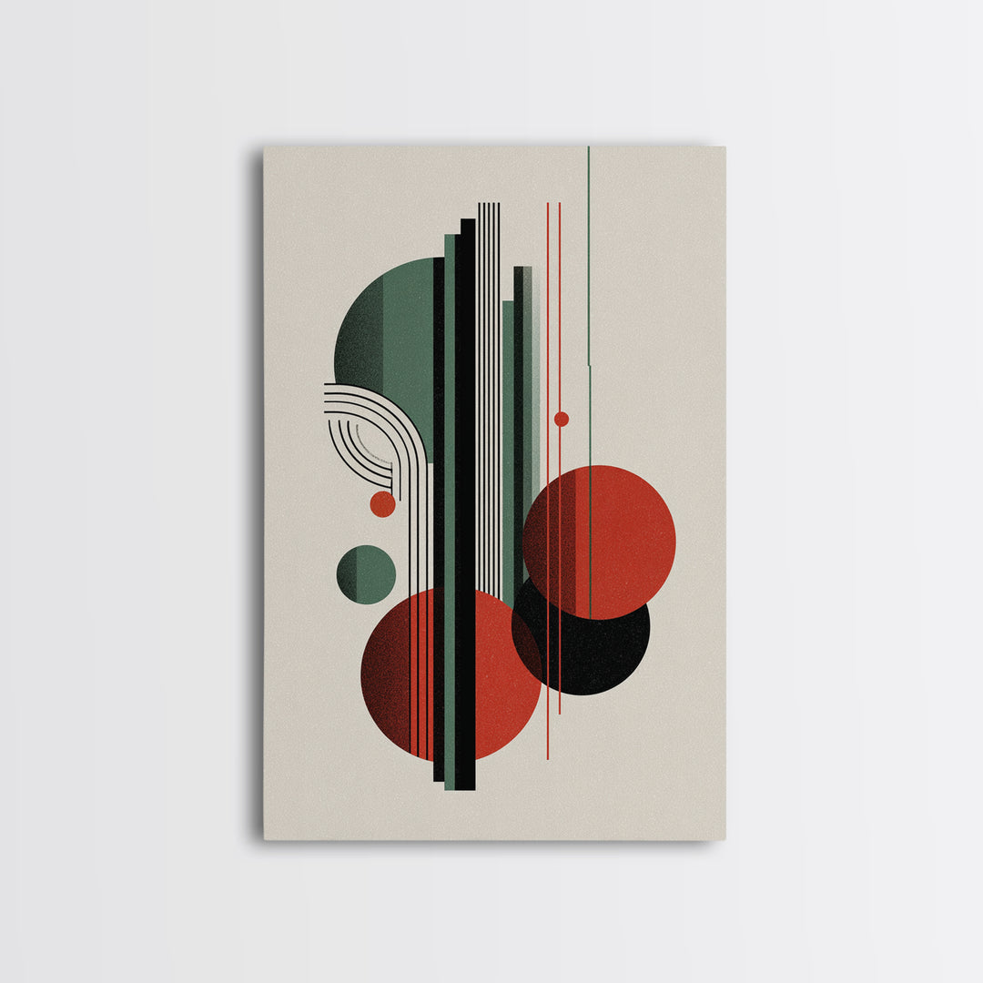 Red Green Bauhaus Circles Wall Art, Midcentury Modern Geometric Print, MCM Decor, Abstract Lines For Living Room Home Decor Print