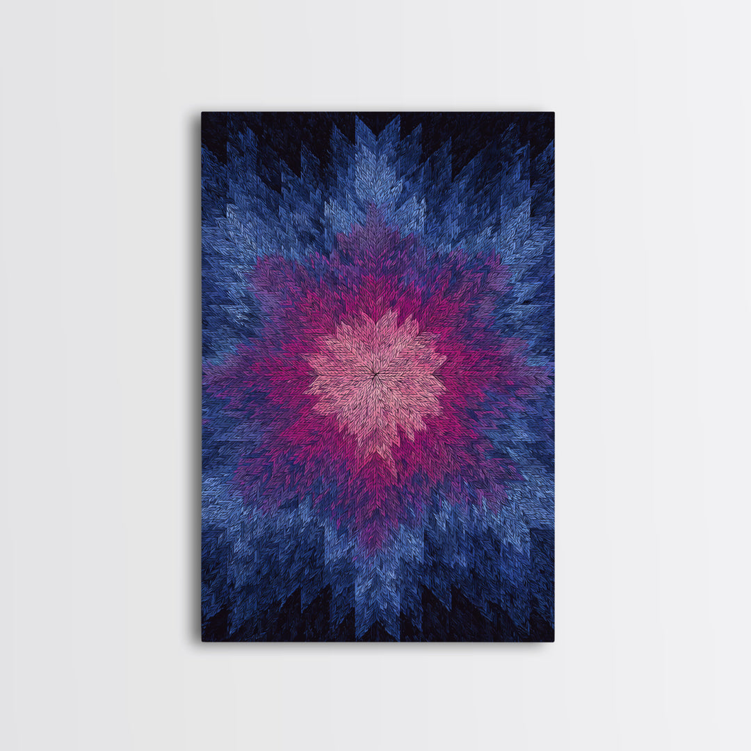 Blue Pink Textured Starburst, Canvas Print, Geometric Wall Art, Modern Abstract Decor, Vibrant Mcm Living Room Poster Artwork