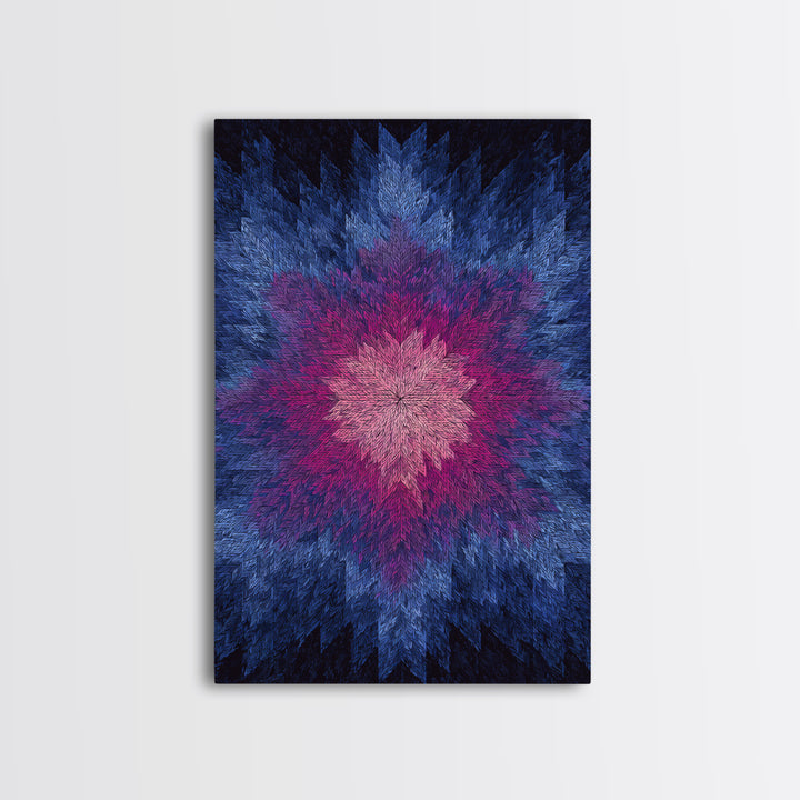 Blue Pink Textured Starburst, Canvas Print, Geometric Wall Art, Modern Abstract Decor, Vibrant Mcm Living Room Poster Artwork
