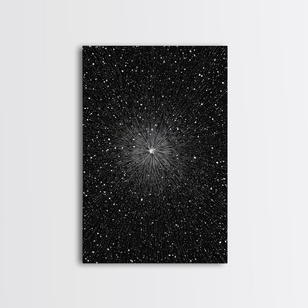 Black White Warp Speed Starfield Wall Art, Space Abstract Art, Modern Art Print, Sci Fi Poster, Minimalist Wall Decor, Office